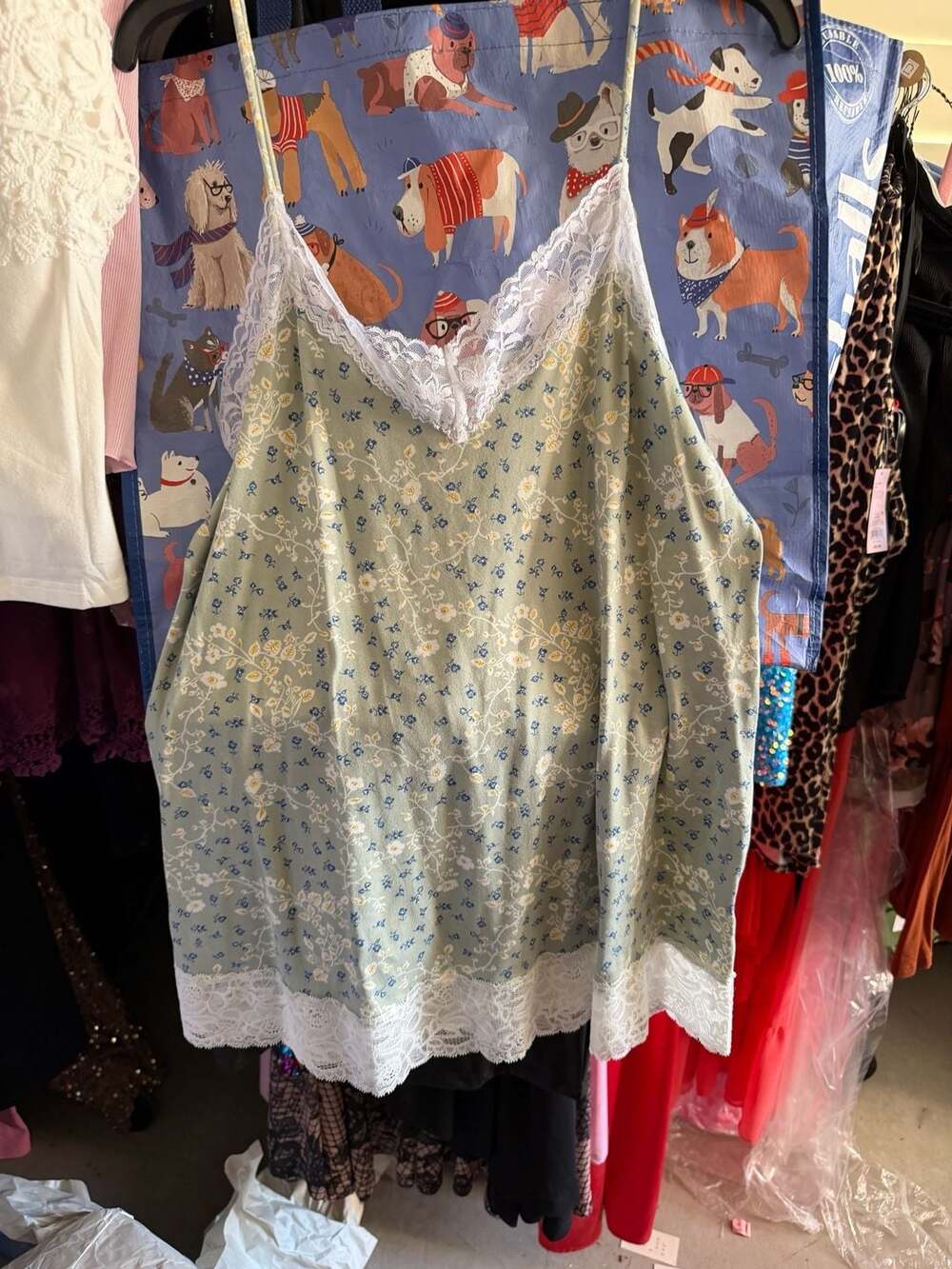 Celeste Sage Green Floral Print Lace Trim Camisole